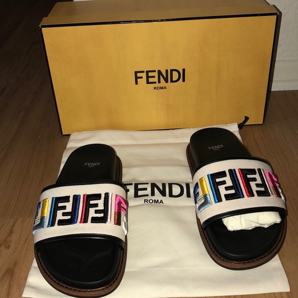Fendi Shoes - New in box fendi multi color logo slides